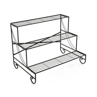 3-Tier Ladder Shaped Mental Plant Stand with Grid Shelf