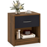 3-Tier Nightstand with Drawer and Open Storage Shelf for Small Spaces-Black & Brown