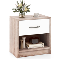 3-Tier Nightstand with Drawer and Open Storage Shelf for Small Spaces-Natural & White
