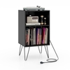 3-Tier Record Player Stand with Charging Station Shelf and 4 Dividers-Black
