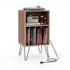 3-Tier Record Player Stand with Charging Station Shelf and 4 Dividers-Walnut