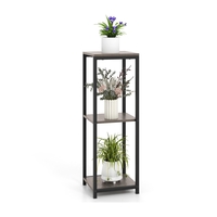 3 Tier Tall Metal Corner Plant Stand with Anti-tipping Devices-Grey