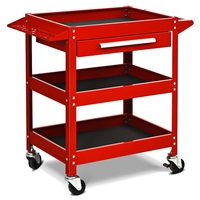 3 Tier Tool Trolley with Drawer and 4 Wheels-Red
