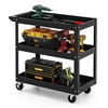 3-Tier Tool Trolley with Handle and Lockable Wheels-Black