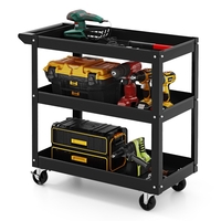 3-Tier Tool Trolley with Handle and Lockable Wheels-Black