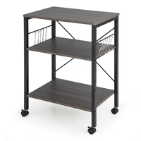 3-Tier Utility Cart Storage Trolley with 10 Removable Hooks-Black