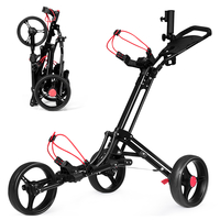 3 Wheels Folding Golf Push Pull Cart with Umbrella Stand