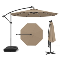 300cm Hanging Offset Umbrella with 40 LED Lights Solar Panel Batteries-Coffee