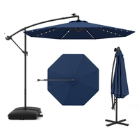 300cm Hanging Offset Umbrella with 40 LED Lights Solar Panel Batteries-Navy