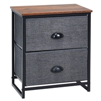 3/4 Fabric Nightstand Bedside Storage Cabinet Folding Drawers-2-Tier-Black