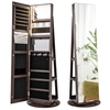 360-Degree Mirrored Jewelry Armoire with 3-Color Auto-on LED Lights-Brown