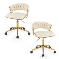 360° Swivel Home Office Desk Chair Set of 2 with Hand-woven Back-Beige