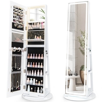 360° Swivel Jewelry Cabinet with LED Lights,  Foldable Shelf-White