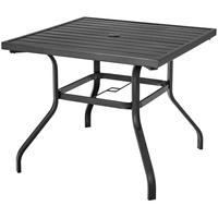 37 Inch Outdoor Square Dining Table Patio Metal Table with Umbrella Pole Hole