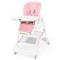 4 in 1 Folding Baby High Chair with Removable Tray and Storage-Pink