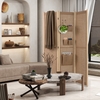 4 Panel Faux Linen Room Divider with Storage Bags-Natural