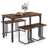 4-Piece Dining Table Set with Bench and 2 Stools for 4 Persons-Rustic Brown