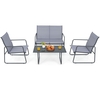 4 Piece Garden Patio Bistro Furniture Set with Loveseat,  Coffee Table and 2 Chairs