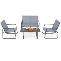 4 Piece Garden Patio Bistro Furniture Set with Loveseat,  Coffee Table and 2 Chairs