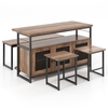 4 Piece Kitchen Island Set Dining Table and Chairs Set for 4 with Bench and Storage-Brown
