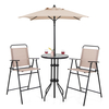 4 Pieces Outdoor Bar Set with 2 Folding Counter Height Chairs and Umbrella-Beige