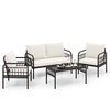 4 Pieces Patio Furniture Set with Soft Cushions-White