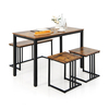4 Pieces Rectangular Wooden Dining Table Set with Bench and 2 Stools-Rustic Brown