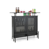 4-Tier Home Bar Unit with 2 Wine Storage Shelves and 6 Stemware Holders-Black
