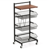 4-Tier Kitchen Storage Cart on Wheels with Height Adjustable and Removable Baskets