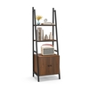 4-Tier Ladder Shelf with Cabinet Industrial Bookcase with Metal Frame-Rustic Brown