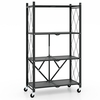 4-Tier Metal Foldable Collapsible Storage Rack with Lockable Wheels-Black