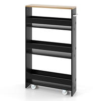 4-Tier Slide-out Rolling Slim Storage Trolley for Kitchen Dining Room-Black