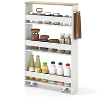 4-Tier Slim Storage Cart with Open Shelves and Wheels-Nature