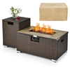 40, 000 BTU Propane Rattan Fire Pit Table Set with Side Table Tank and Cover -Brown