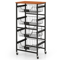 4/5-Tier Kitchen Storage Cart with Wooden Top and DIY Chalk Labels-5-Tier