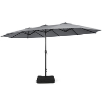 450cm Double-Sided Patio Umbrella with Base and Hand-Crank System-Grey