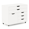 5-Drawer Chest with Door Mobile Chest of Drawers with 5 Casters-White