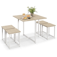 5-Piece Dining Table Set with 4 Square Stools for Breakfast Nook-Natural