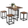 5-Piece Dining Table Set with 4 Square Stools for Breakfast Nook-Rustic Brown