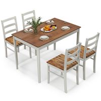 5 Piece Dining Table Set with Wooden Large Tabletop-Coffee