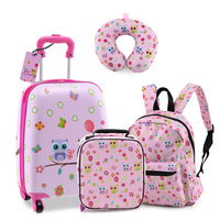 5 Piece Kids Luggage Set Carry-on Children Rolling Suitcase Set with Backpack-Pink