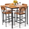 5 Pieces Industrial Dining Set Bar Counter Height Table and 4 Stools-Walnut