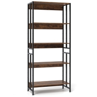 5-Tier 157cm Tall Etagere Bookcase with Adjustable and Tiltable Shelves-Rustic Brown