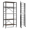 5-Tier Foldable Shelving Unit Metal Shelves with Detachable Wheels-Black