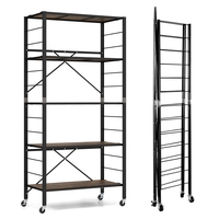 5-Tier Foldable Shelving Unit Metal Shelves with Detachable Wheels-Black