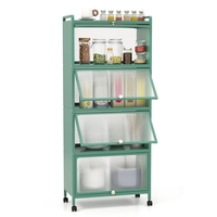 5-Tier Kitchen Bakers Rack Mobile Microwave Stand with Flip-up Doors-Green