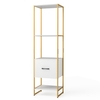 5-Tier Tall Narrow Bookcase Bookshelf with Drawer Shelves-White