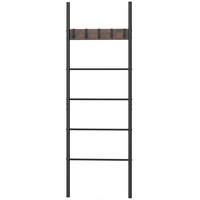 5-Tier Wall Leaning Blanket Ladder with 5 Removable Hooks and Industrial Blanket Holder Rack