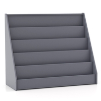5-Tier Wooden Toddler Book Shelf Stand with Deep Compartments-Grey