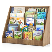 5-Tier Wooden Toddler Book Shelf Stand with Deep Compartments-Natural